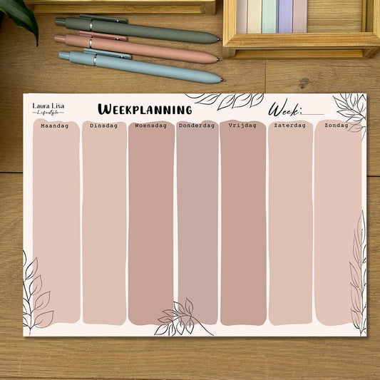 Weekplanning - Nude: Plan je week met dit notitieblok in nude tinten. Het minimalistische design helpt je om je weekoverzichtelijk te houden en productief te blijven.