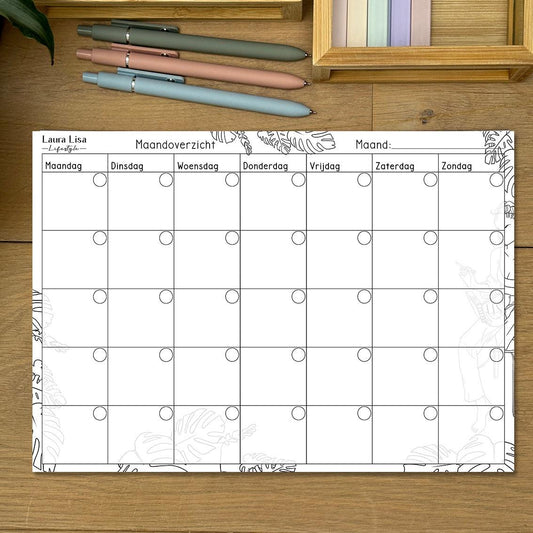 Maandoverzicht - Fineline: Verfijn je maandplanning met dit notitieblok, voorzien van een verfijnd fineline design. Breng structuur aan in je maandtaken en behoud overzicht over je planning met dit elegante notitieblok.