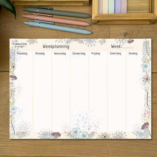 Weekplanning - Bloem Decorand: Voeg een vleugje vrolijkheid toe aan je weekplanning met dit bloemrijk notitieblok. Gebruik het bloemen decorand design om je week te organiseren en te genieten van een productieve week.