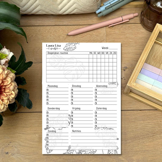 Blanco Schema - Fineline: Verfijn je weekplanning met dit notitieblok, voorzien van een verfijnd fineline design. Breng structuur aan in je weektaken en behoud overzicht over je weekplanning met dit elegante notitieblok.