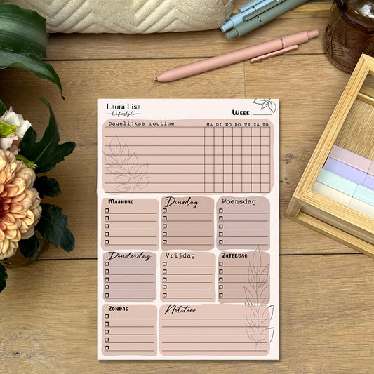 Blanco Schema - Nude: Plan je weektaken met dit notitieblok in nude tinten. Het minimalistische design helpt je om je taken en afspraken overzichtelijk te organiseren en productief te blijven gedurende de week.