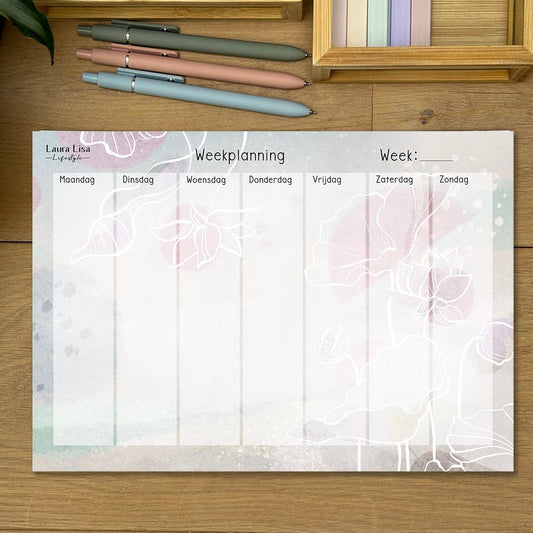 Weekplanning - Abstract: Houd je weekoverzichtelijk met dit abstract ontworpen notitieblok. Gebruik het moderne design om je week efficiënt te plannen en te beheren.