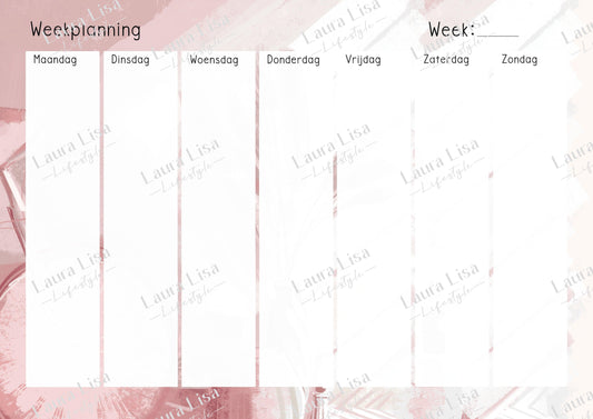 Digitale weekplanning - Pink Scene: Plan je week met dit bestand voorzien van een roze scene design en behoud overzicht over je taken en afspraken met een vleugje kleur.